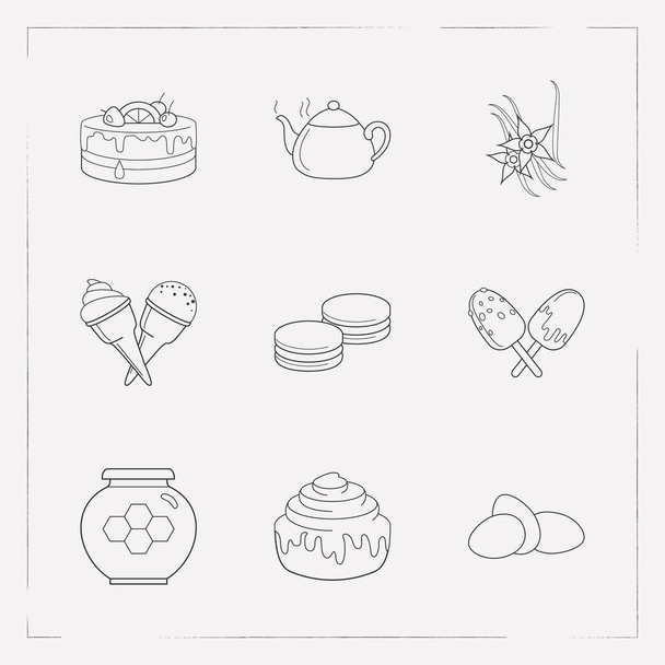 Készlet-ból pékség ikonok vonal stílus szimbólumok fahéjas tekercs, a tojás, a torta díszítés és a más ikonok a webes mozgatható app logo tervezés. - Vektor, kép