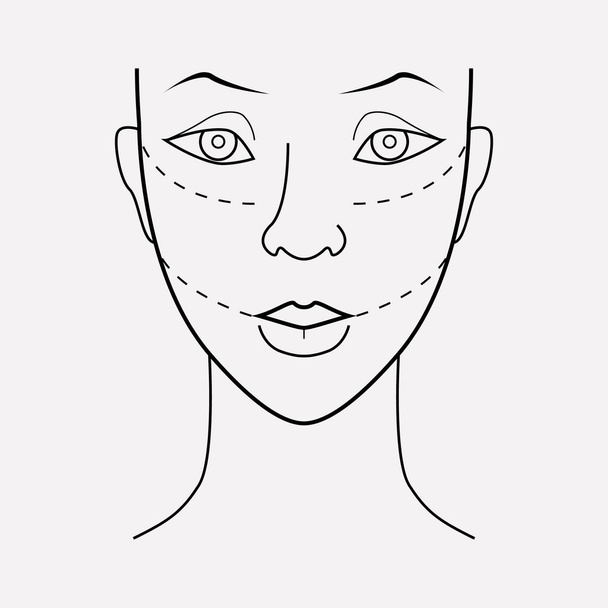 Elemento de línea de iconos de cirugía plástica facial. Ilustración vectorial de la línea de iconos de cirugía plástica facial aislada en un fondo limpio para el diseño del logotipo de su aplicación móvil web
. - Vector, Imagen
