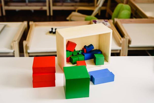 Material for the Sensory classroom of a montessori school isolated without anyone. - Fotografie, Obrázek