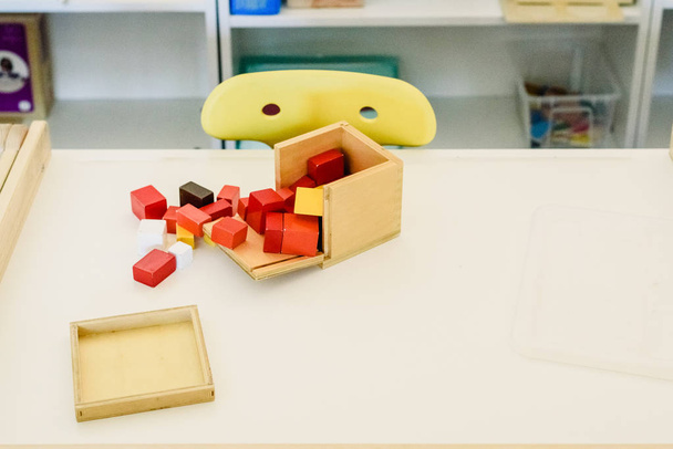 Material for the Sensory classroom of a montessori school isolated without anyone. - Photo, Image