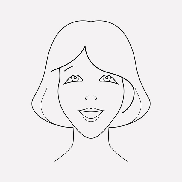幸せな女の子アイコン ライン要素。ウェブ モバイル アプリのロゴ デザインのきれいな背景に分離された幸せな女の子アイコン ライン イラスト. - 写真・画像