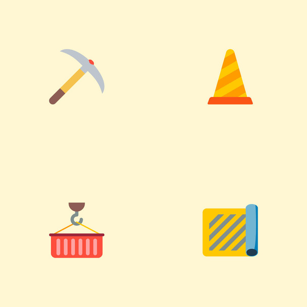 Set di icone industriali simboli in stile piatto con planimetria, piccone, gru e altre icone per il design del logo dell'app mobile web
. - Vettoriali, immagini