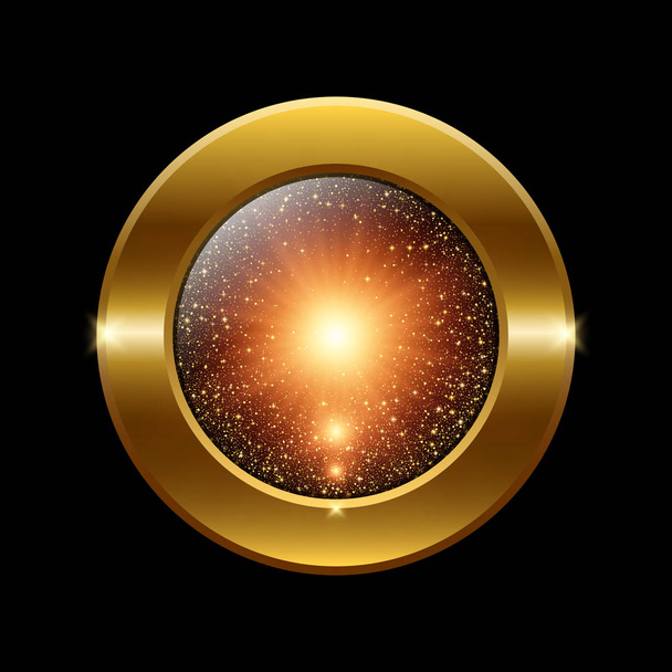 Vector eps 10 round sparkling golden glitter texture framed button design - Vektori, kuva