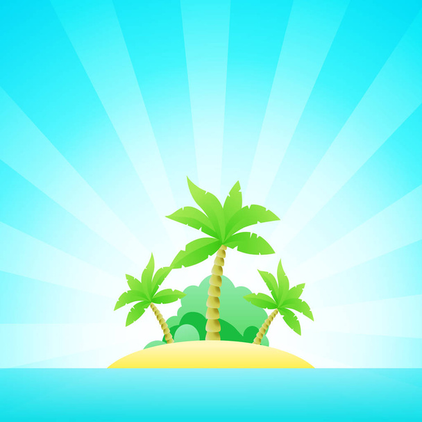 Cartoon zeegezicht met exotisch eiland in de Oceaan onder schone blauwe hemel. Poster sjabloon voor decoratie Tour voor beste eiland van de wereld. - Vector, afbeelding