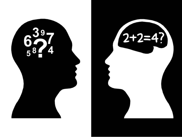 Επικεφαλής των δύο ανθρώπων, "brainstorming" Ερώτηση Μαθηματικών έννοια, διαδικασία ανθρώπινης σκέψης  - Φωτογραφία, εικόνα