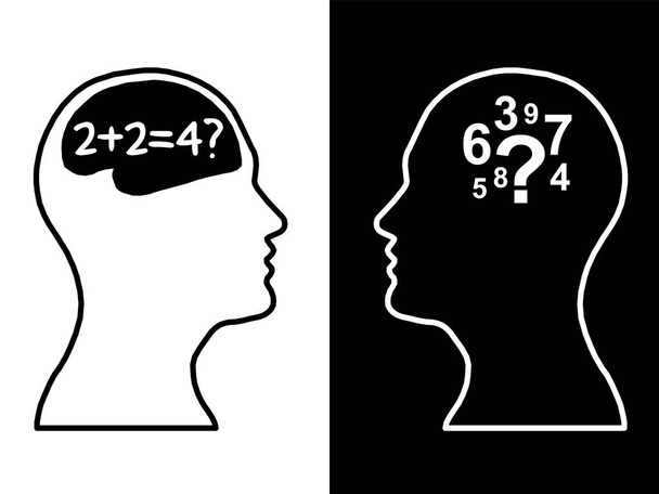 Kahden ihmisen päät, käsitteen ideointi matematiikka kysymys, prosessi ihmisen ajattelu
  - Valokuva, kuva