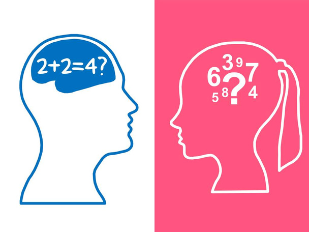 Kahden ihmisen päät, nainen ja mies, aivoriihi käsite matematiikka kysymys, prosessi ihmisen ajattelua
  - Valokuva, kuva