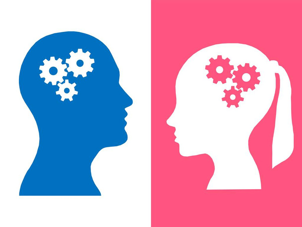 Két ember feje sor gears az agy, mint egy szimbólum folyamat emberi gondolkodás  - Fotó, kép