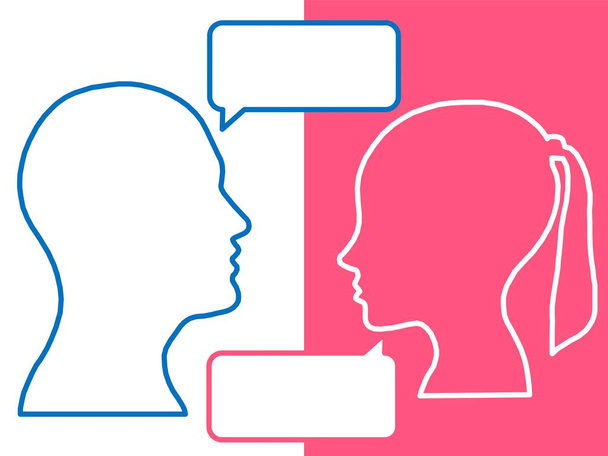 Κεφάλια δύο άτομα, γυναίκας και άνδρα, "brainstorming" ιδέα για ερώτηση, διαδικασία ανθρώπινης σκέψης  - Φωτογραφία, εικόνα
