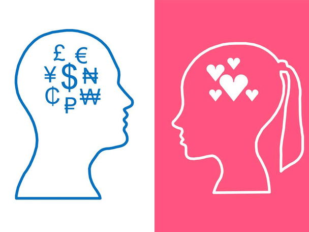 Голови двох людей, жінка і чоловік, абстрактний мозок для концепції любові гроші, процес людського мислення
  - Фото, зображення