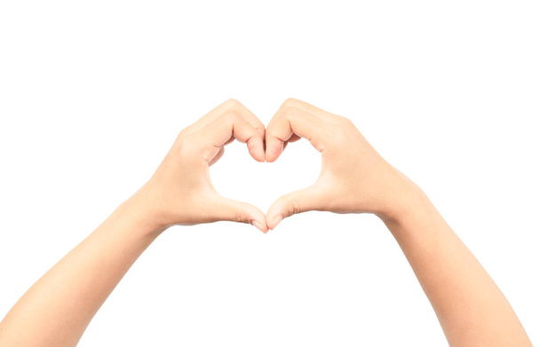 Mains féminines faisant une forme de coeur isolé sur fond blanc
 - Photo, image