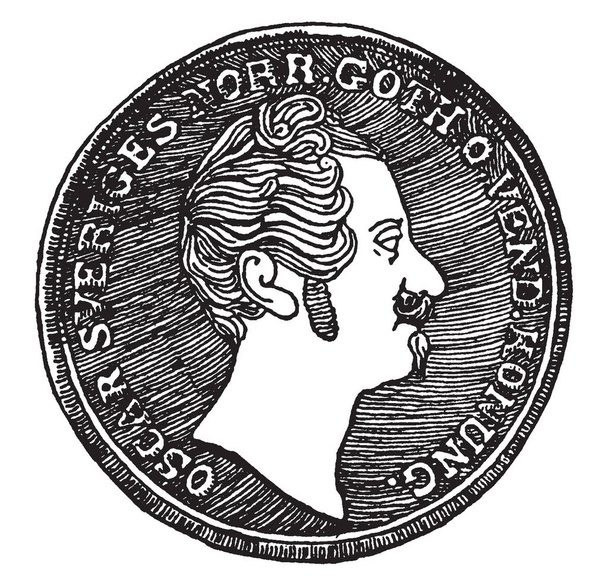 Аверс монети Skilling є гроші, раніше використовувалися у Скандинавії і північній Німеччині, vintage штриховий малюнок або ілюстрація гравіювання. - Вектор, зображення
