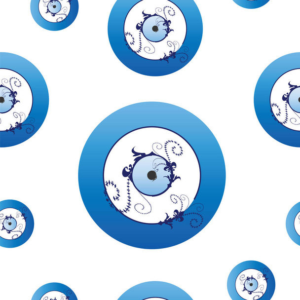 nahtloses Muster mit künstlerischem blauen bösen Augenvektor auf weißem Hintergrund - Vektor, Bild