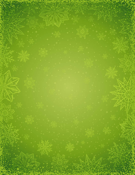 Green christmas background with  frame of snowflakes and stars,  vector - Вектор,изображение