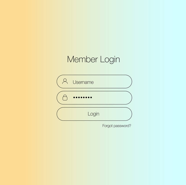 Login form menu with simple line icons. Light gradient background. Website element for your web design. - Vektor, obrázek
