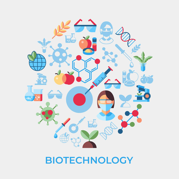 Digitale Vektor-Biotechnologie-Icons mit gezeichneter einfacher Linienart-Infografik, flacher Stil - Vektor, Bild