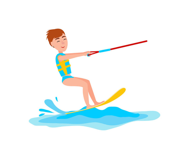 Kitesurfing and Happy Boy Vector Illustration - Vector, Imagen