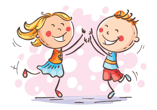 Мальчик и девочка прыгают от радости, вектор
 - Вектор,изображение