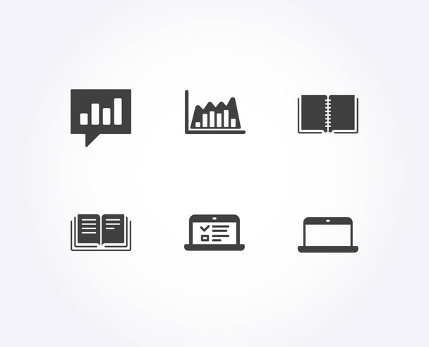 Set of Education, Infographic graph and Analytical chat icons. Web lectures, Book and Laptop education signs. Instruction book, Line diagram, Communication speech bubble. Vector - Vektör, Görsel