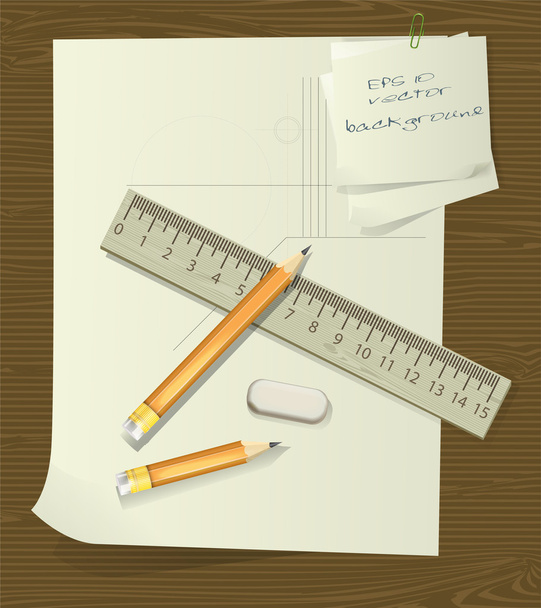 Ruler and pencil over paper - Vector, Image
