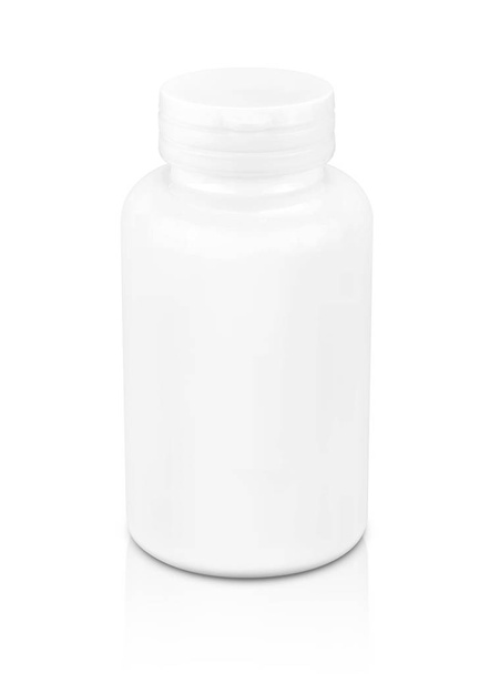 Blank packaging white plastic bottle for supplement product isolated on white background with clipping path - 写真・画像