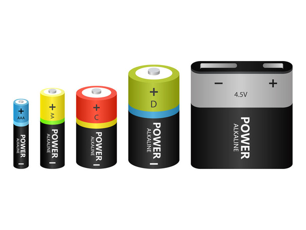 Baterii alkalicznych modeli różnych ikon wektorowych alkaliczne baterie rozne rozmiar zestaw izometryczny - Wektor, obraz