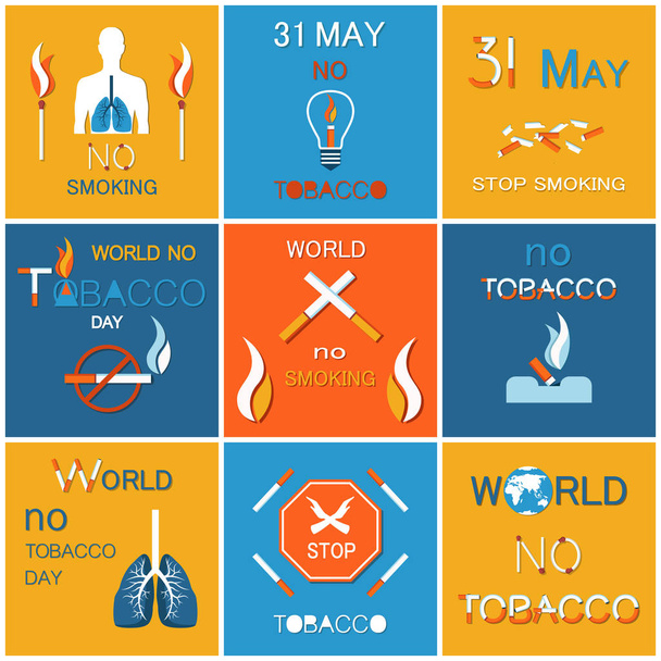 Mundial sem tabaco dia Banners recusam de nicotina - Vetor, Imagem