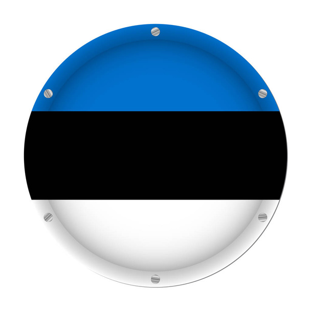 круглый металлический флаг Эстонии с шестью винтами на белом фоне
 - Вектор,изображение