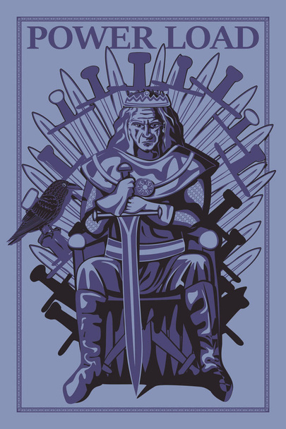 hand drawn king on throne with text power load - Vector, Image