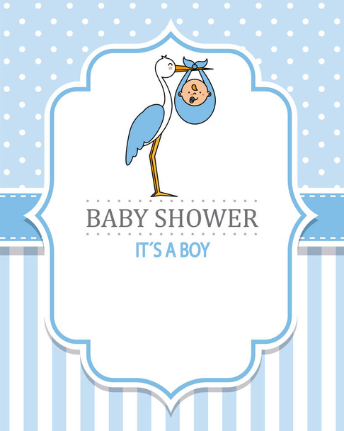 男の子シャワー。赤ちゃんとコウノトリ。テキストのためのスペース - ベクター画像