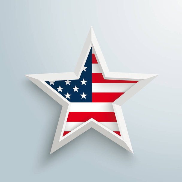 Белая звезда с флагом США и тенями на сером фоне
 - Вектор,изображение