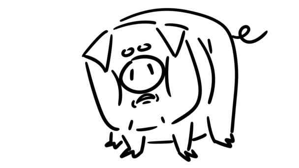 Lustiges Zeichentrickschwein grunzt. von Hand gezeichneter Rahmen für Rahmen Animation. - Filmmaterial, Video