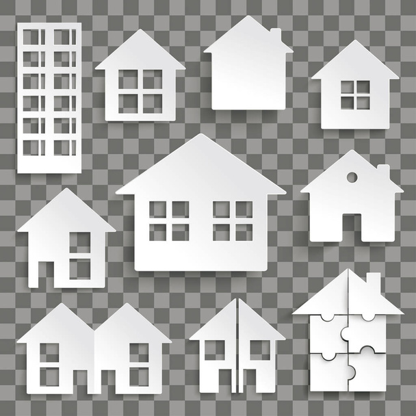 White paper houses set on checked background - Vector, Image