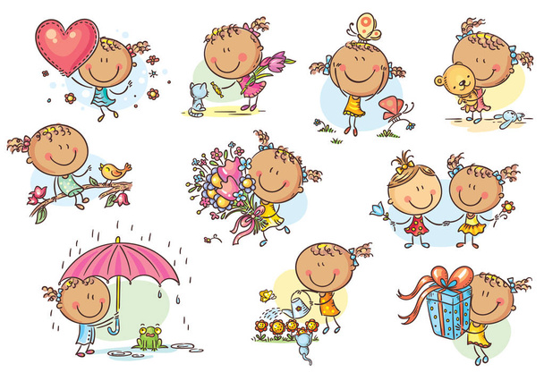 Happy and cute little girl set, vector - Vector, Image