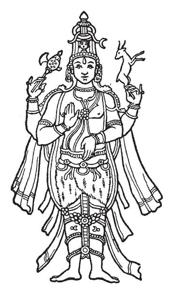 Tässä kuvassa on lordi Shiva. Hän on tärkeä paikka hindulaisuus, vintage linja piirustus tai kaiverrus kuvitus
. - Vektori, kuva