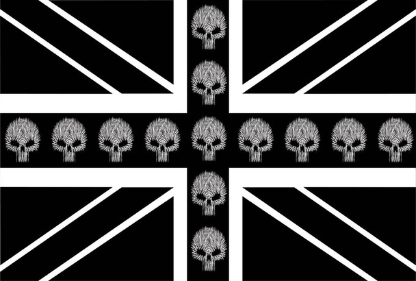 Британський прапор, пірат, чорний та білий з фоном череп іконки - Вектор, зображення