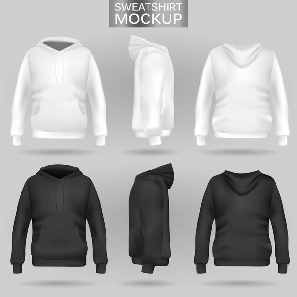 Beyaz ve siyah kazak hoodie şablonu üç boyutlu - Vektör, Görsel