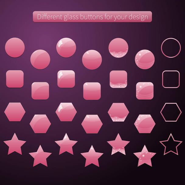 Collection of glossy buttons with gloss reflection effects for design  - Vetor, Imagem