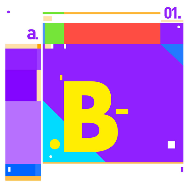 Векторная буква B Мемфис стиль геометрический цветовой контур шрифта. Графический декоративный тип. Шаблон для оформления плаката
. - Вектор,изображение