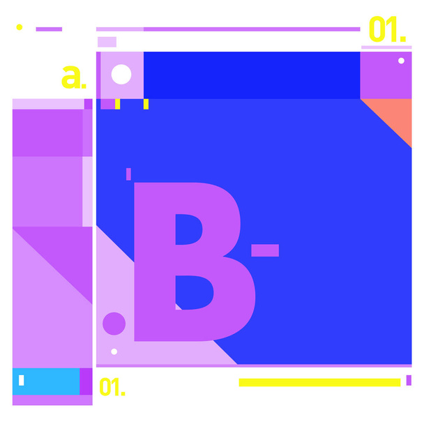 Векторная буква B Мемфис стиль геометрический цветовой контур шрифта. Графический декоративный тип. Шаблон для оформления плаката
. - Вектор,изображение