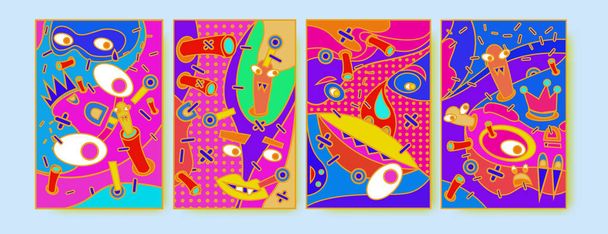 Modello astratto colorato disegno poster collage. Disegno di copertura geometrico e fluido fresco. Blu, giallo, rosso, arancione, rosa e verde. Modello di poster banner vettoriale
  - Vettoriali, immagini