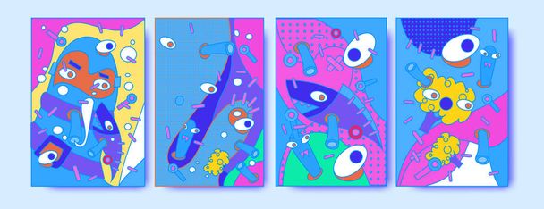 Plantilla de diseño de póster de collage colorido abstracto. Diseño fresco de la cubierta geométrica y fluida. Azul, amarillo, rojo, naranja, rosa y verde. Plantilla de cartel de banner vectorial
  - Vector, imagen