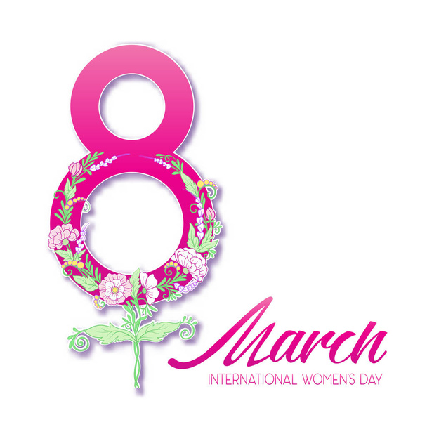 Feminism sign with flowers. 8 March International Womens day. - Vector, Imagen