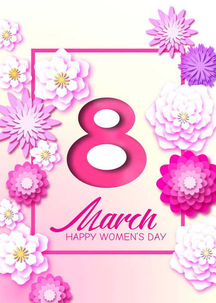 Abstract Pink  Floral Greeting card - International  Womens Day - Vector, Image