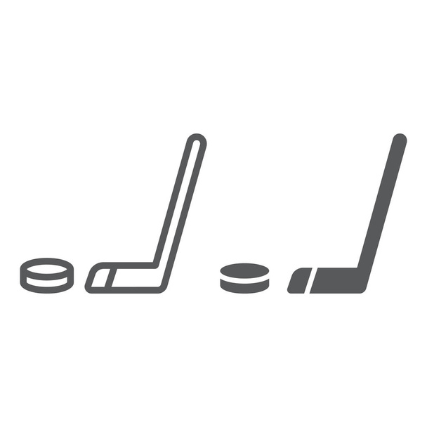 Hokejové linky a ikony glyfů, hra a sport, hokej stick znamení, vektory, lineární vzor na bílém podkladu, eps 10. - Vektor, obrázek