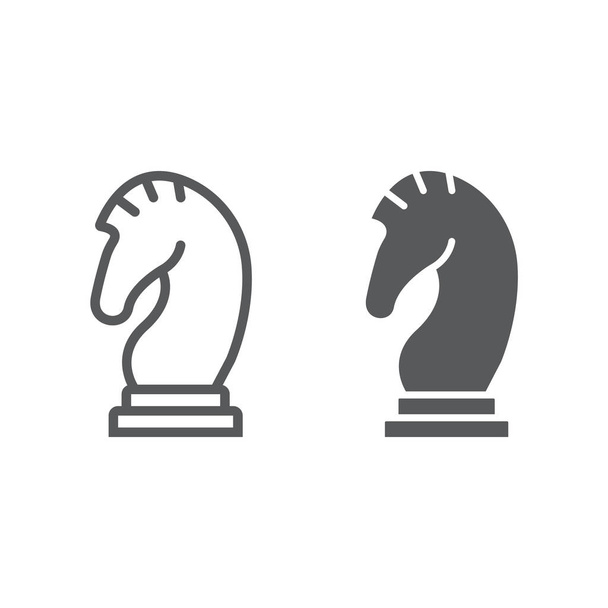 Chess line and glyph icon, game and sport, horse chess figure sign, vector graphics, a linear pattern on a white background, eps 10. - Vector, Image