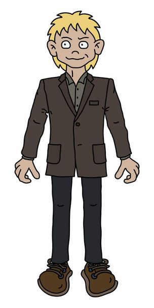 The funny blonde man in a brown jacket - Vector, Image