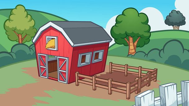 Cartoon farm with barn background. Vector clip art illustration with simple gradients. Some elements on separate layers. - Vector, Image