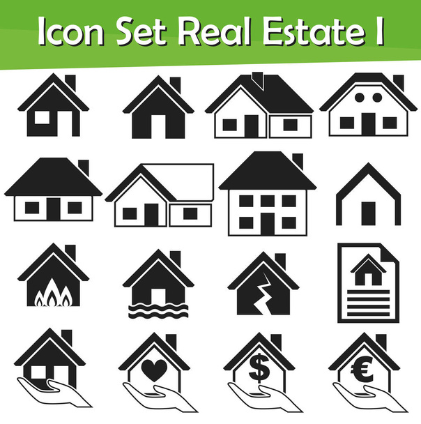 Icon Set Real Estate I con 16 iconos para el uso creativo en el diseño gráfico
 - Vector, Imagen