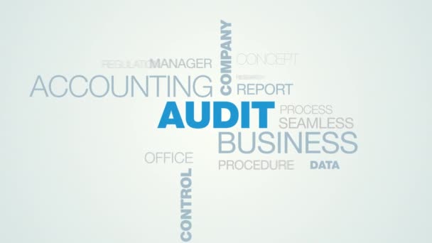 Auditovat účetní společnost finanční analýzy služby úspěch v podnikání poradenství řízení investic animovaný slovo cloud pozadí v rozlišení 4k 3840 2160. - Záběry, video